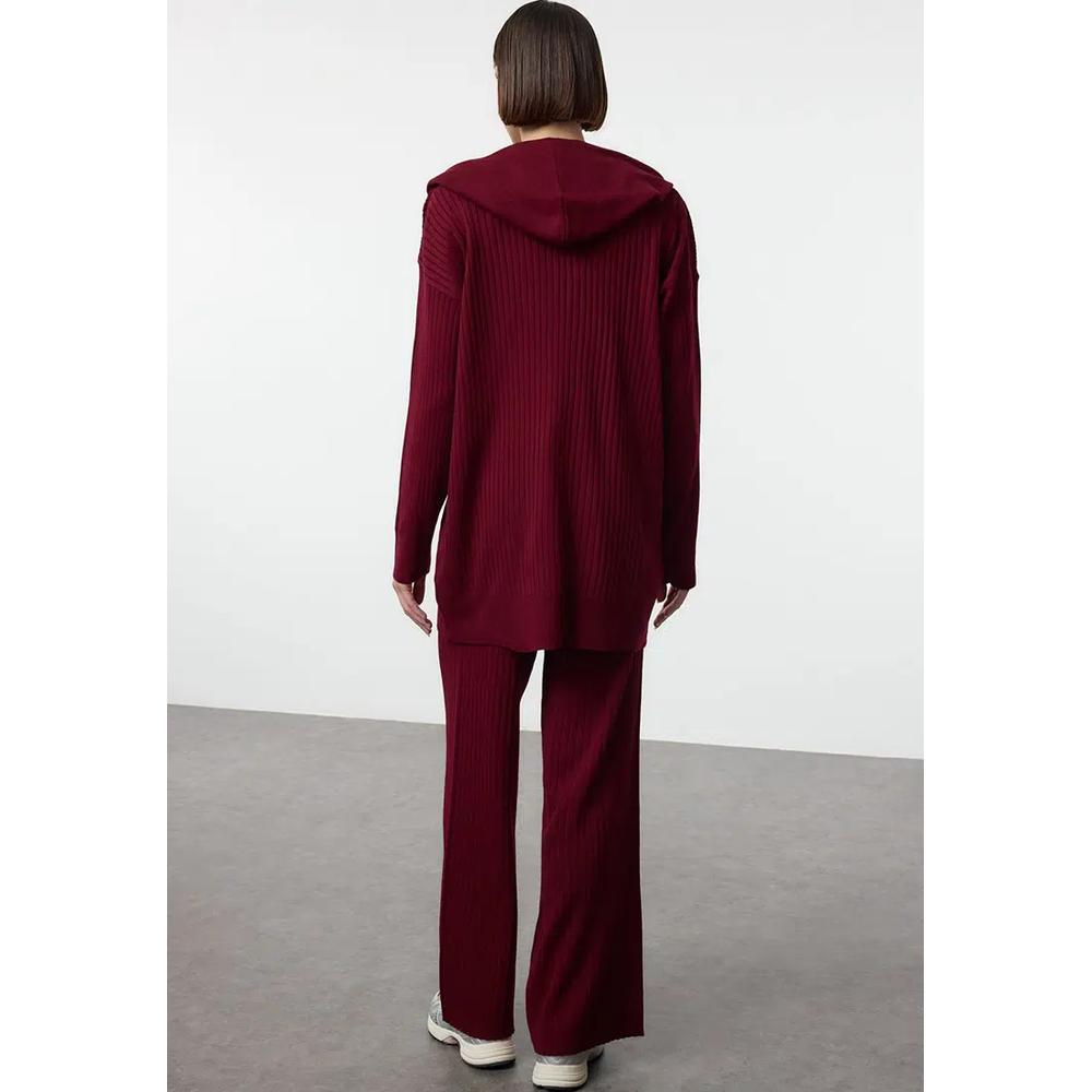 Бордовый oversize трикотажный комплект топ+брюки с капюшоном TCTAW25US00022 5