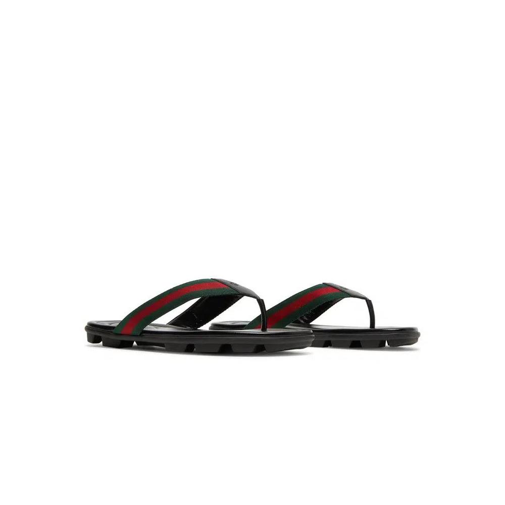 Шлепанцы Gucci Leather Web Thong 'Black' 8