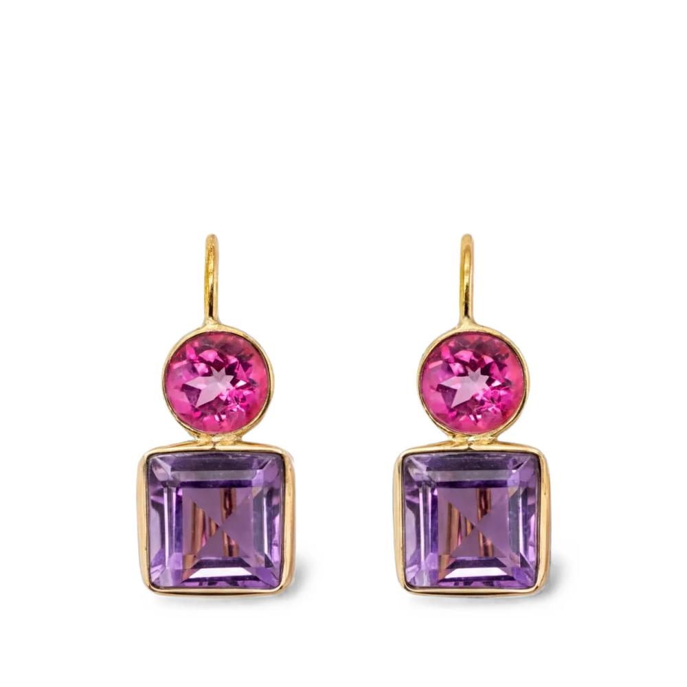 Серьги Pink Topaz Amethyst из желтого золота с аметистом 1