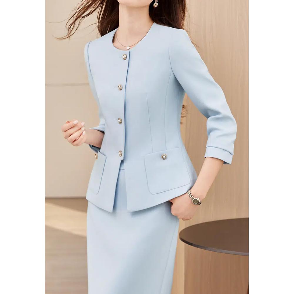 Однобортный пиджак с круглым вырезом YGH-EM2606 5