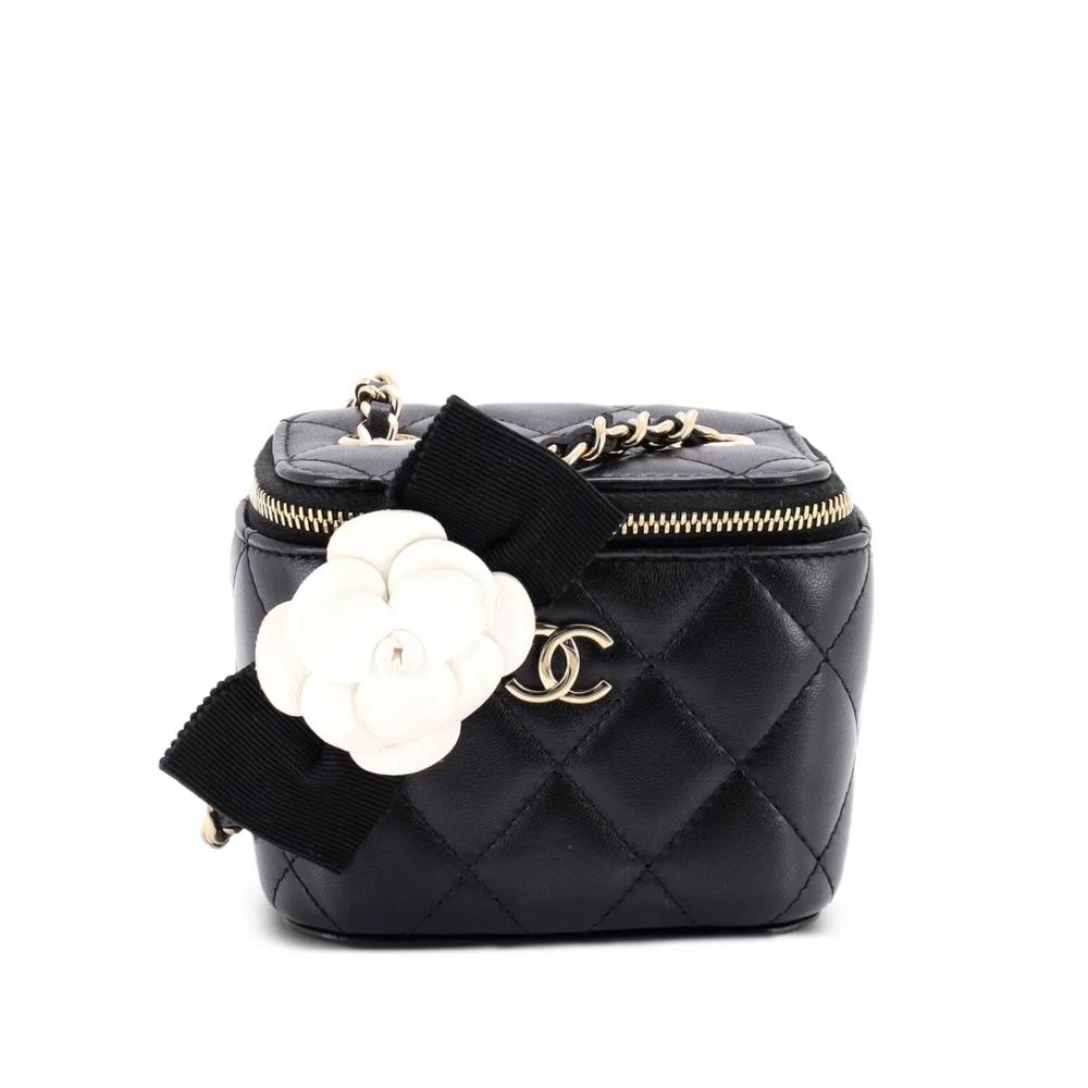Стеганая мини-сумка через плечо Camellia Bow Vanity Case с цепочкой 1