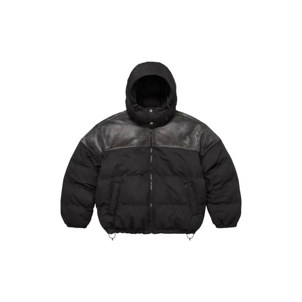 Пуховики Supreme Leather Yoke Puffer Jacket 'Черный' 1