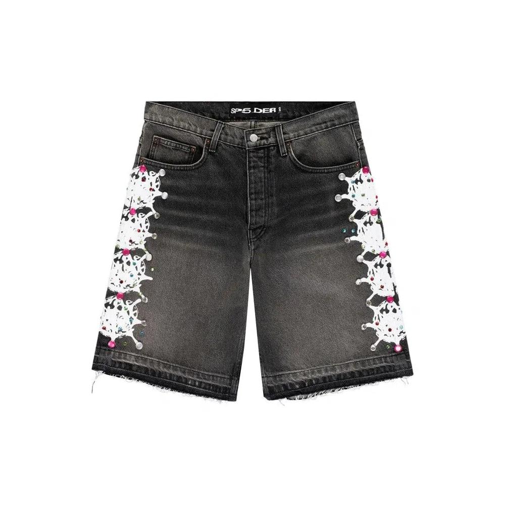 Sp5der Web Stone Denim Shorts 'Черная Мойка' 1