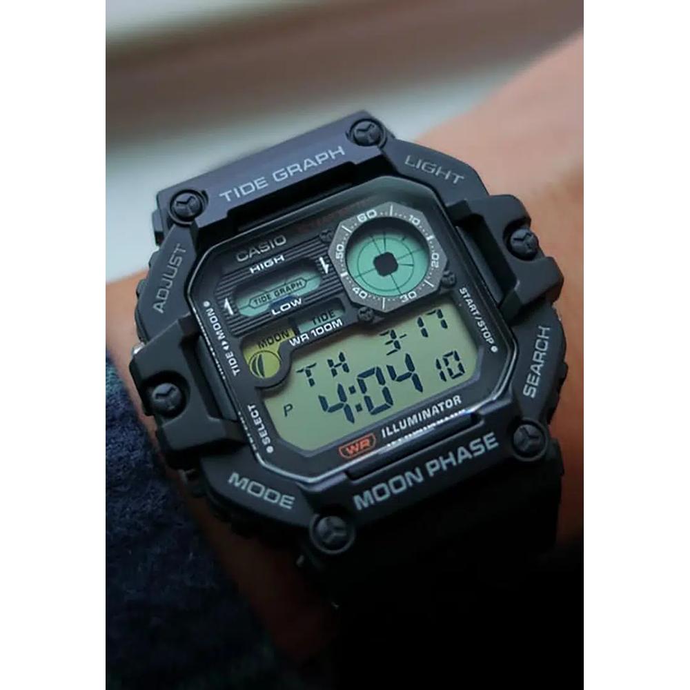 Мужские цифровые часы WS-1700H-1A с черным ремешком из смолы, спортивные 7