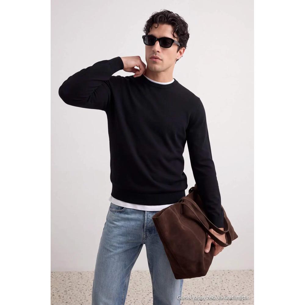 Свитер Black Regular/Normal Cut Crew Neck Soft Tuşe Basic Knitwear 1