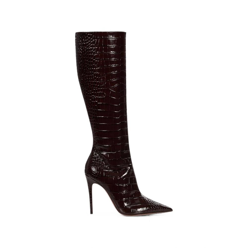 Vera croc-effect knee-high boots 1