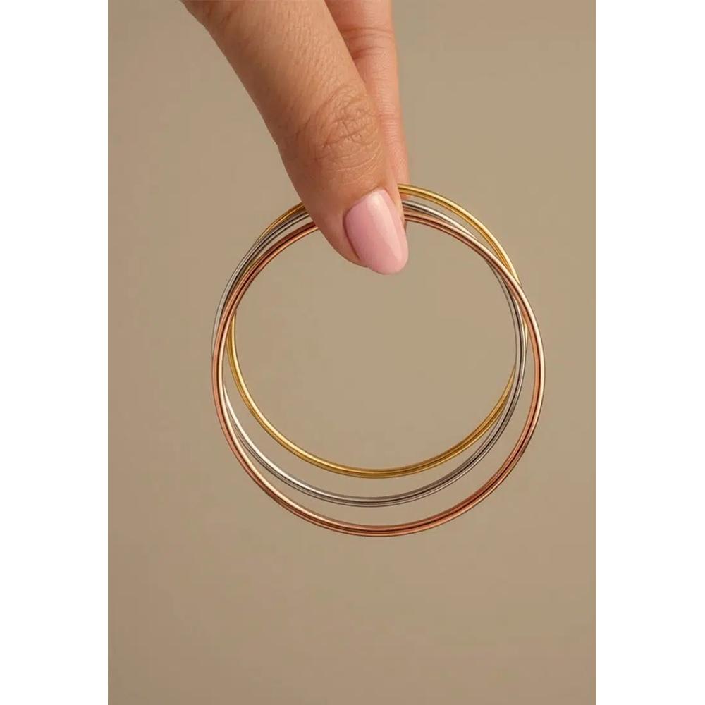 Сплошной браслет Golf Bangle 2 мм с розовым золотом слоистый - 65 мм 3
