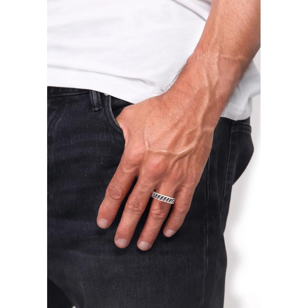 Мужское серебряное кольцо-цепь Curb Chain Band Ring - оксидированное 2