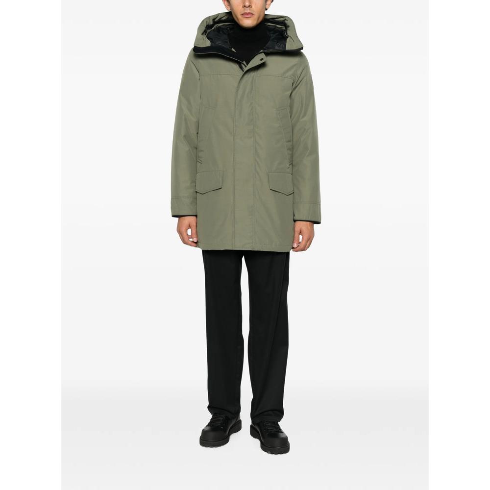hooded logo-patch coat 2