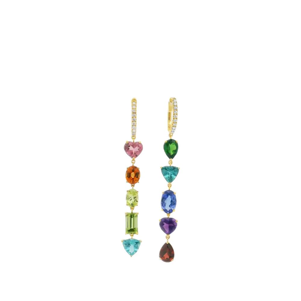 Rainbow multi-gemstone and diamond drop earrings 2