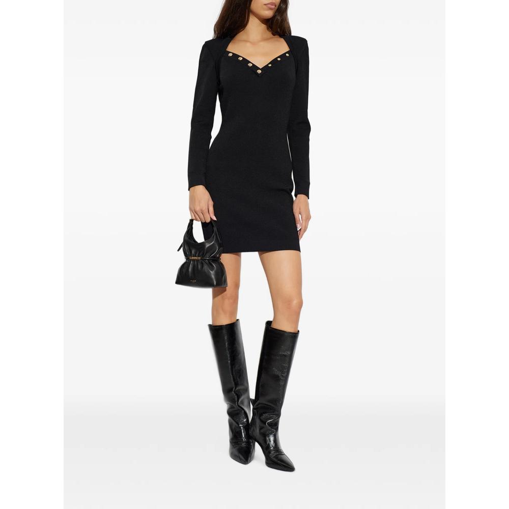 button-embellished padded-shoulder mini dress 2