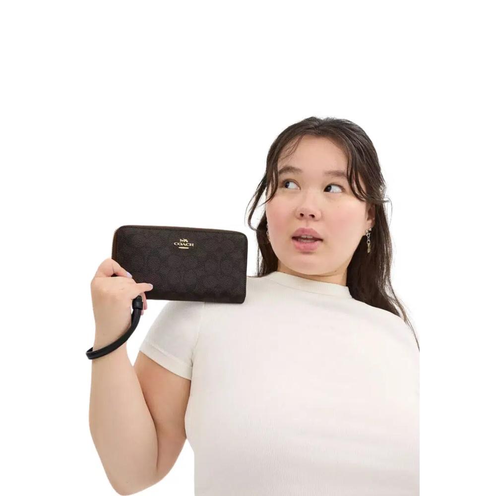 Кошелек Coach Long Zip Around Wallet из фирменного канваса, цвет Walnut Black, модель CW778 3