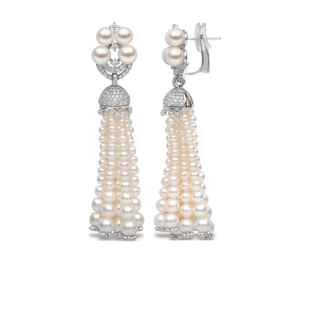 Серьги Tassel из белого золота с жемчугом и бриллиантами 2