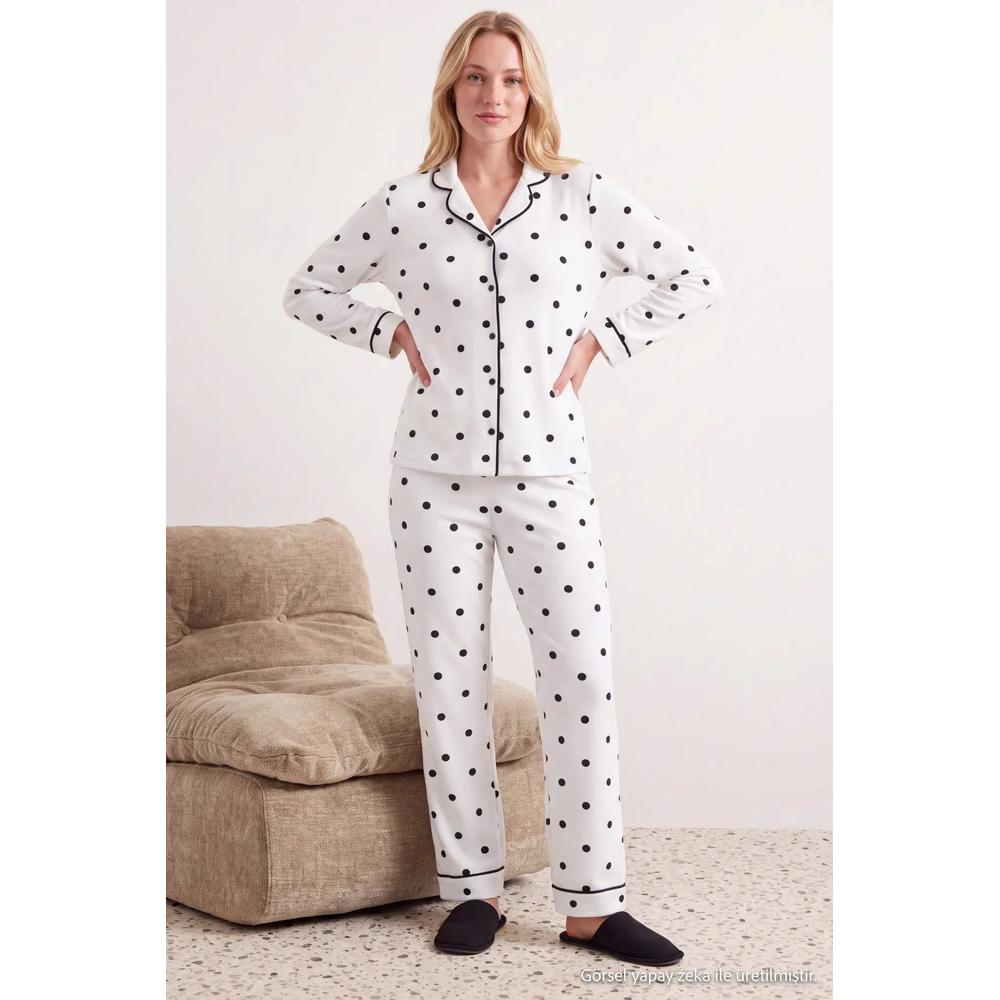 Пижама Ecru Cotton Soft Tuşe Lycra Polka Dot Patterned Ribbed Knitted 2