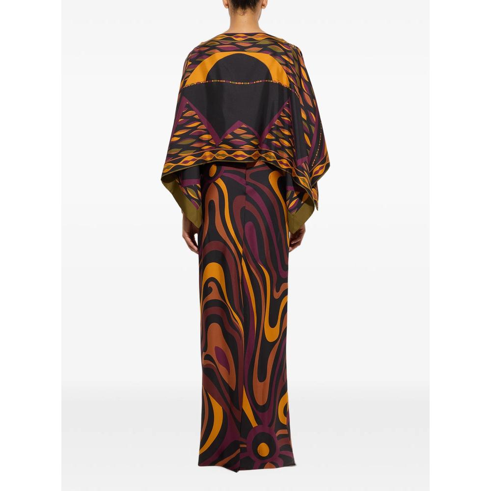 Marmo print silk dress with cape 4