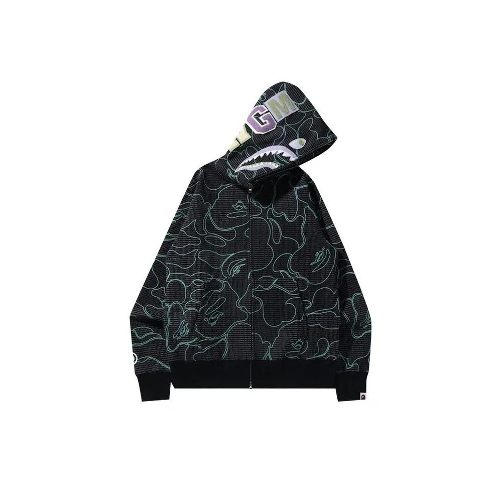 Худи на молнии BAPE Text Code Camo Shark Full Zip Hoodie 'Black' 1