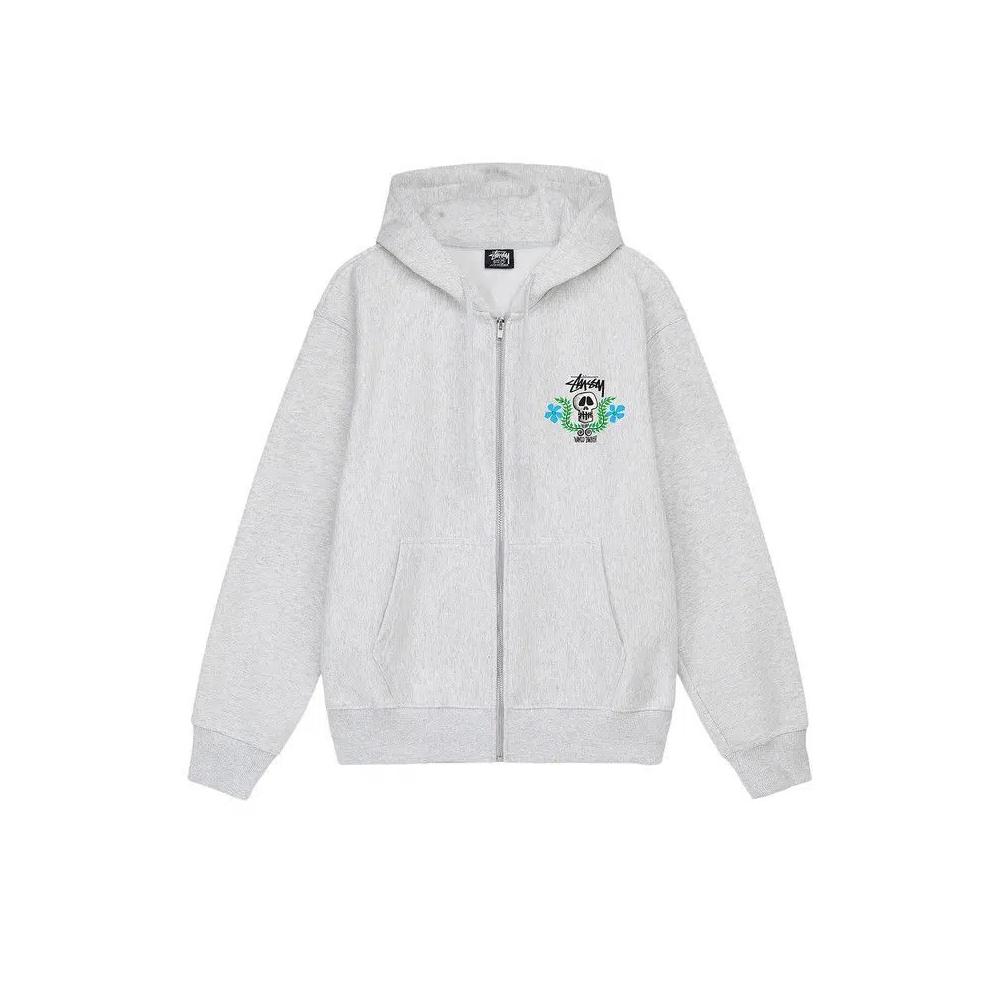 Молнии Stussy Skull Crest Zip Hoodie 'Ash Heather' 1