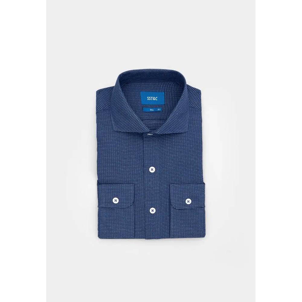 Темно-синяя и белая текстурированная рубашка slim fit 6