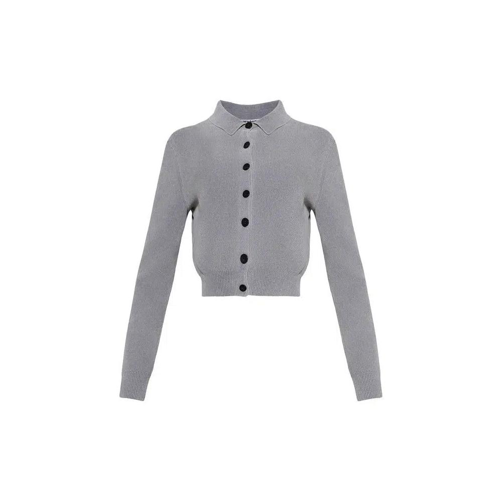 Кардиганы Alexander Wang Long-Sleeve Cropped Polo Cardigan W/ Embossed Logo 'Washed Grey' 1
