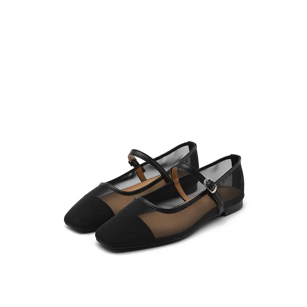 Maniel Mesh Maryjane Flats (1см) - Черный 2