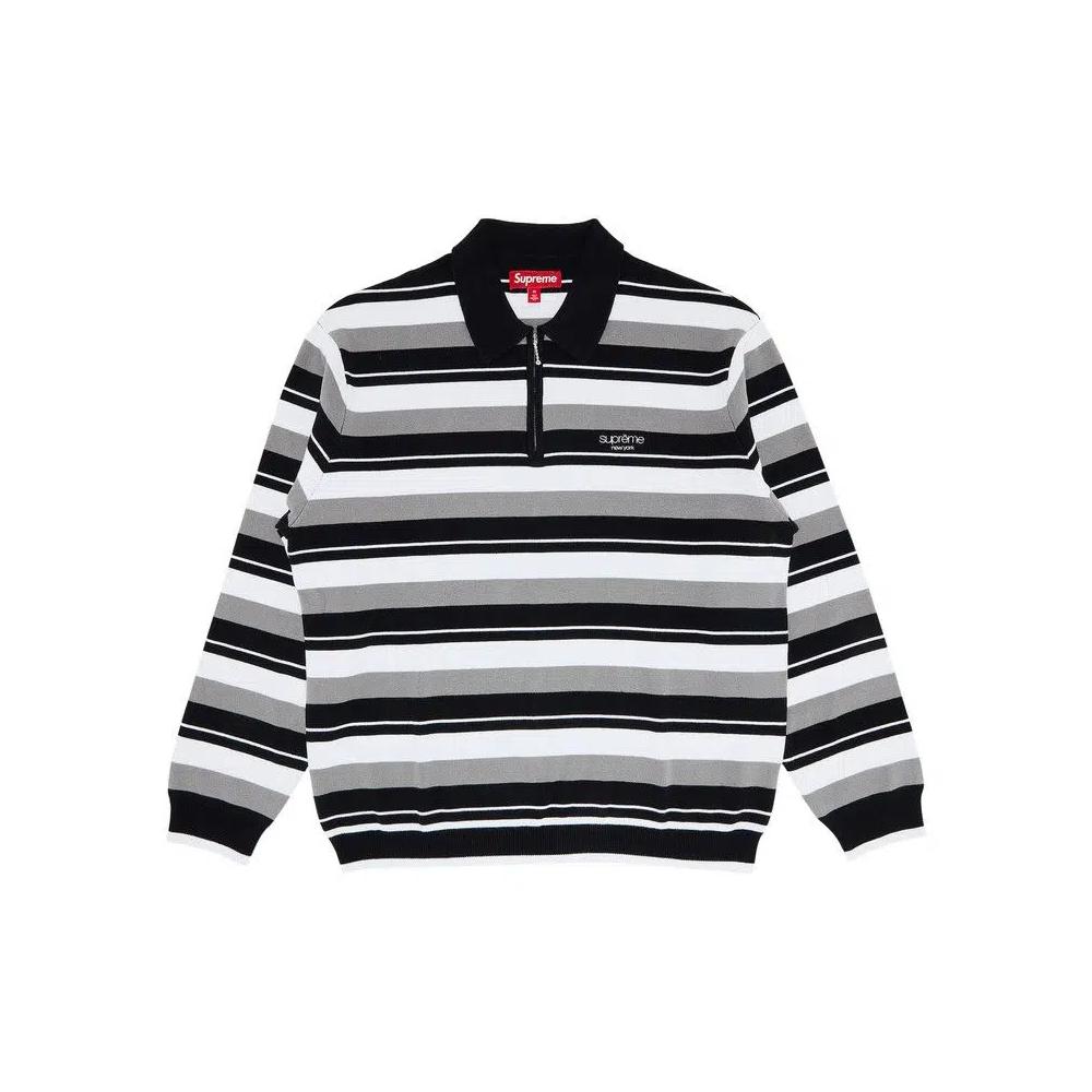Поло Supreme Stripe Zip Long-Sleeve Polo 'Black' 1