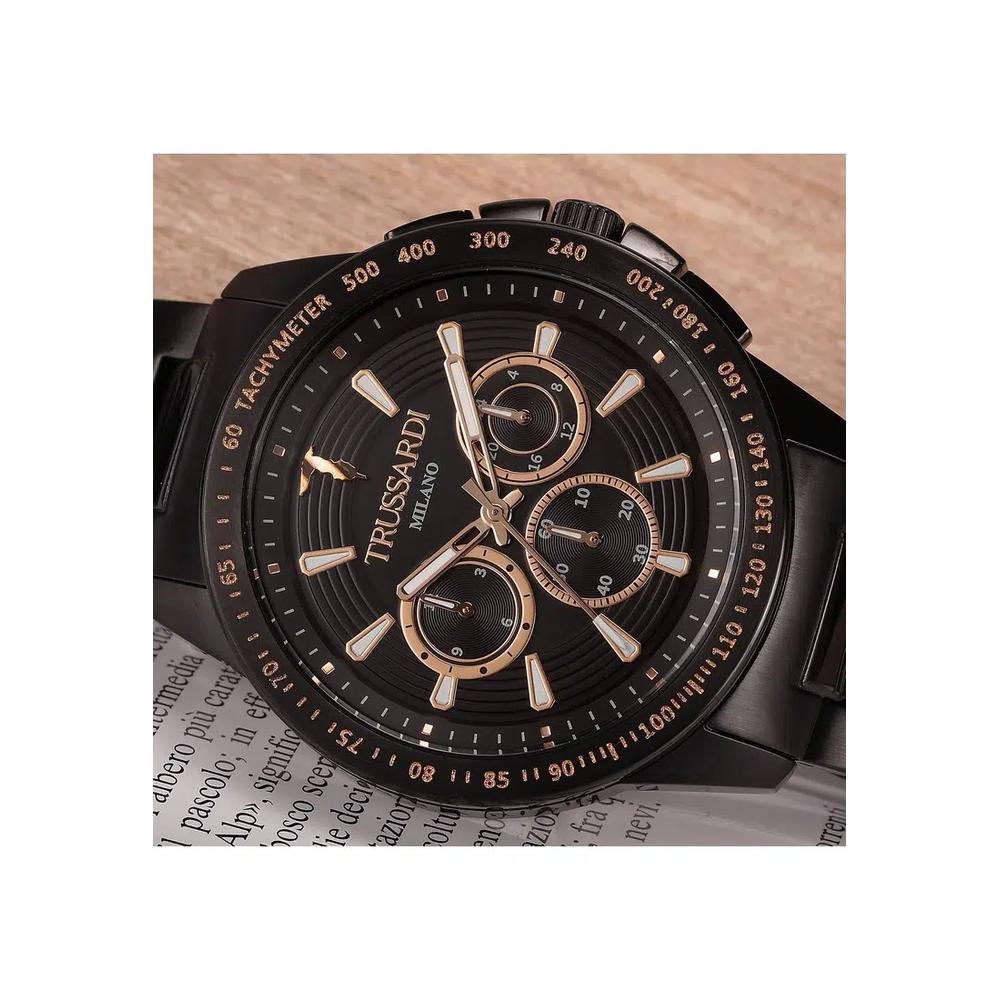 【2 года гарантии】Trussardi T-Hawk 44mm Black Dial Men's Multifunction Quartz Watch R2453153002 6