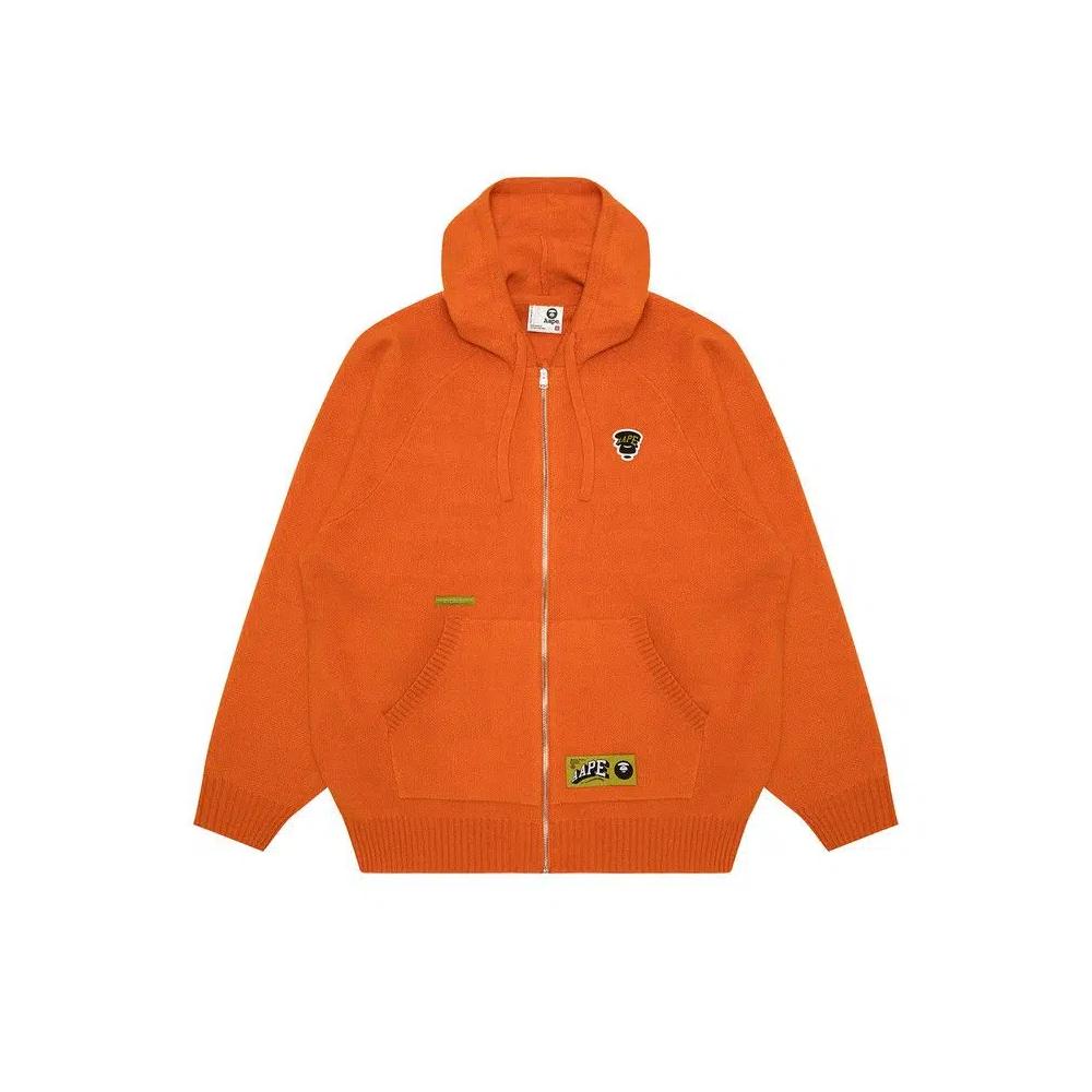 Молнии AAPE Moonface Logo Zip-Up Knit Hoodie 'Orange/Heather' 1