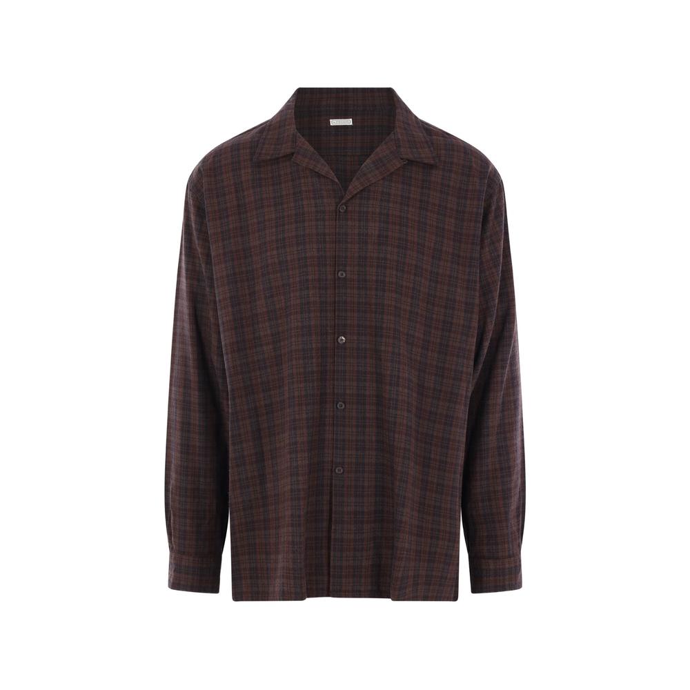 check-pattern slub-silk shirt 1