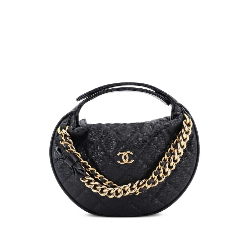 Сумка-хобо Double Chain Bow Pouch Quilted Caviar размера мини 1