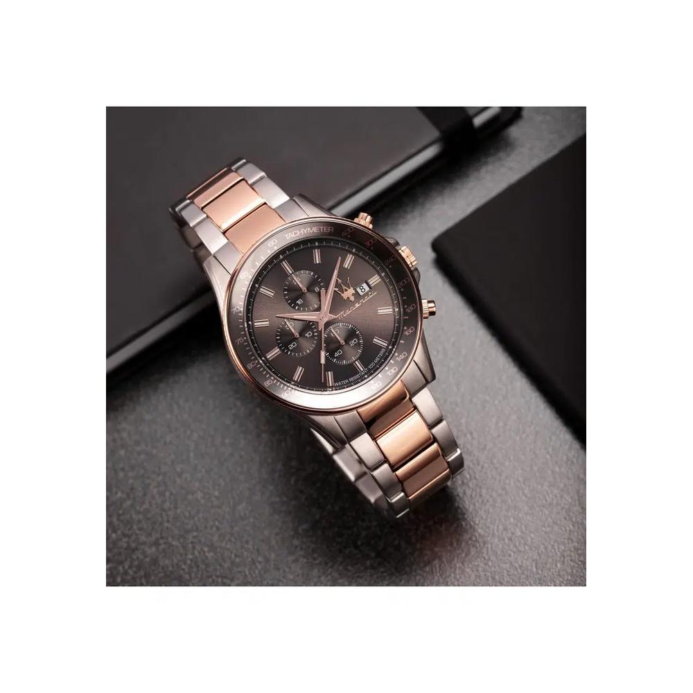 【Гарантия 2 года】Maserati Sfida 44mm Коричневый циферблат Мужские хронограф кварцевые часы R8873640014 7