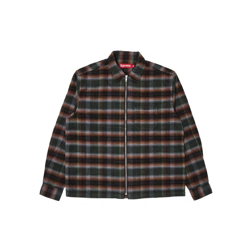 Фланелевые рубашки Supreme Shadow Plaid Flannel Zip Up Shirt 'Green' 1