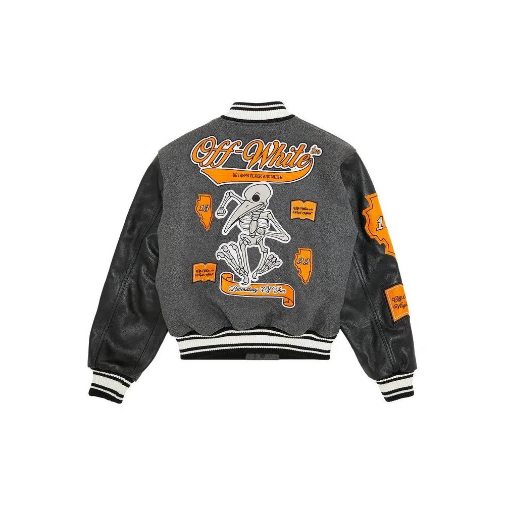 Куртки-бомберы Off-White Leather Varsity Jacket 'Medium Grey/Multicolor' 2