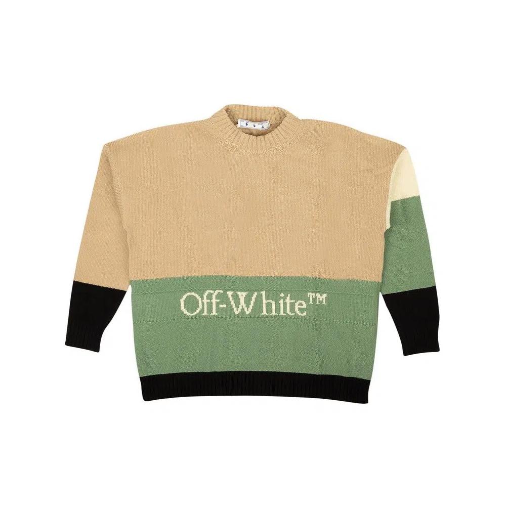 Свитера Off-White Блокированный шерстяной джемпер с круглым вырезом 'Бежевый/Зеленый/Черный' 1