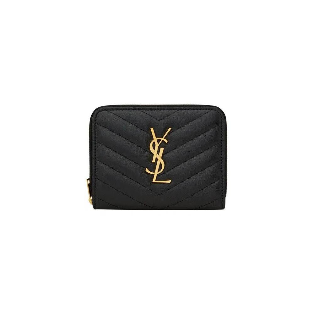 Кошельки Saint Laurent Cassandre Matelassé Compact Zip-Around Wallet 'Нуар' 1