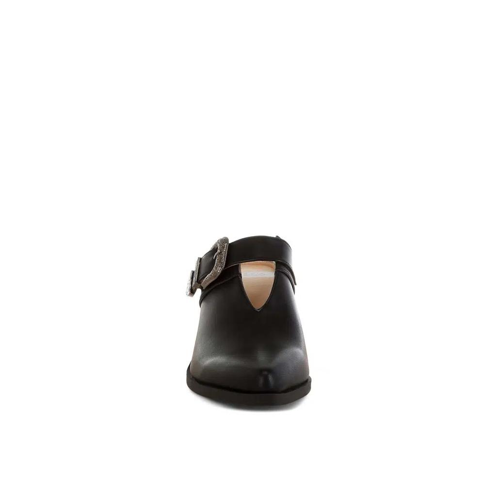 Мюли с резной пряжкой черного цвета Carved Buckle Statement Mules in Black 4