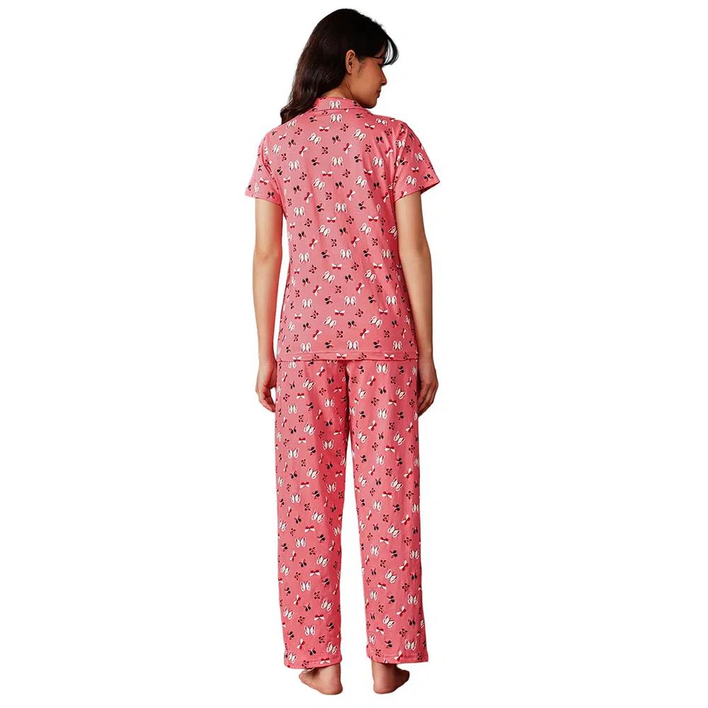 Пижама Clovia Butterfly Button Down в персиково-розовом цвете - 100% хлопок 4