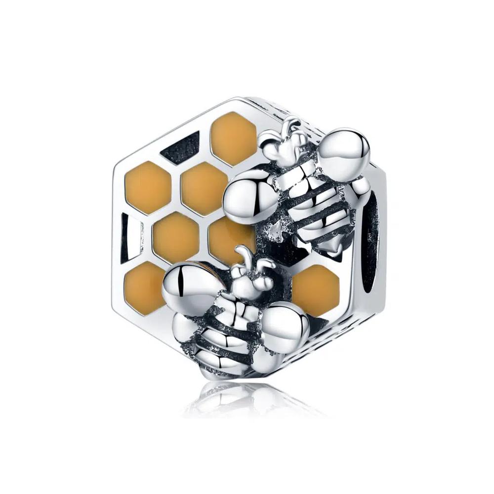 Шарм Solid 925 Sterling Silver HoneyComb Duo Bees 1