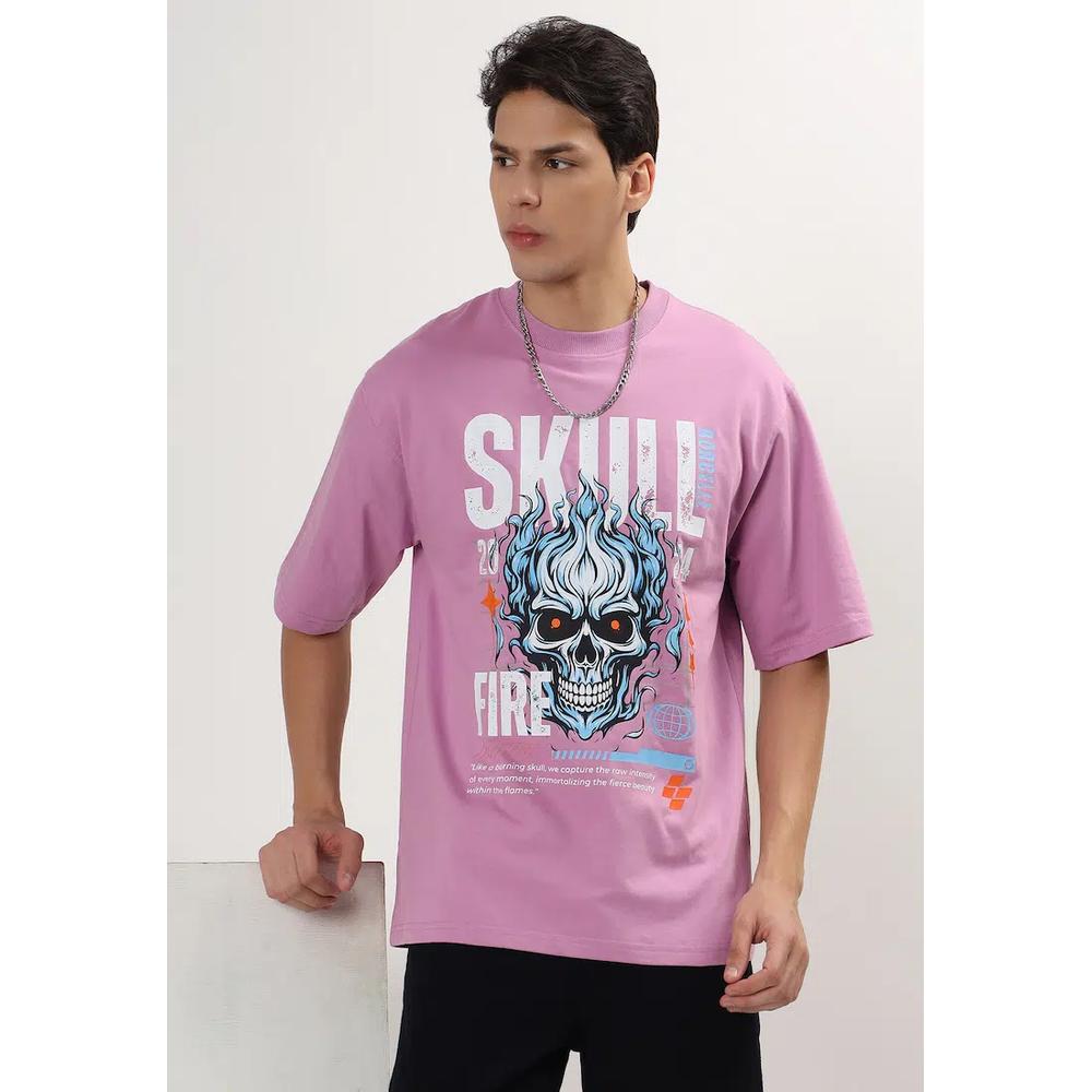 Футболка Skull Fire Graphic Lavender Cotton Oversize, унисекс, круглый вырез, короткий рукав 5