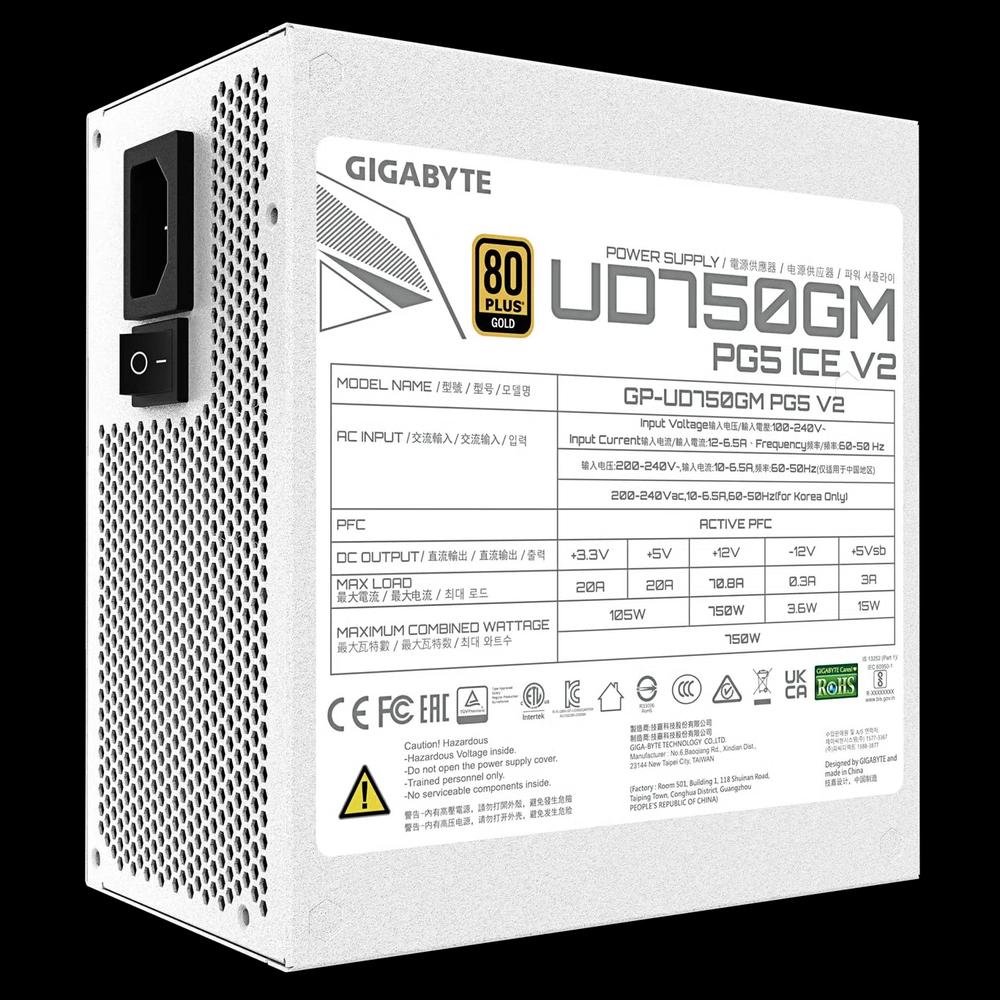 GIGABYTE UD750GM PG5 V2 ICE 750W 80Plus Gold сертифицирован, полностью модульный блок питания - белый 1