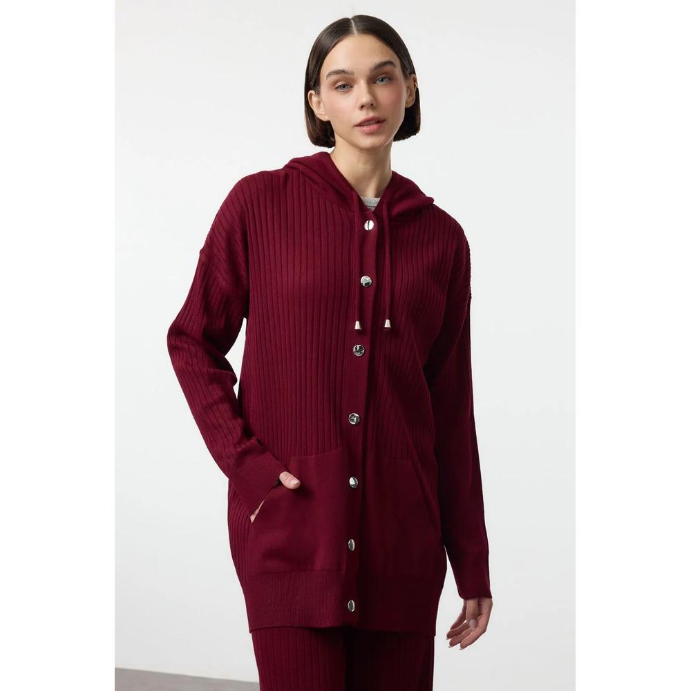 Бордовый oversize трикотажный комплект топ+брюки с капюшоном TCTAW25US00022 2