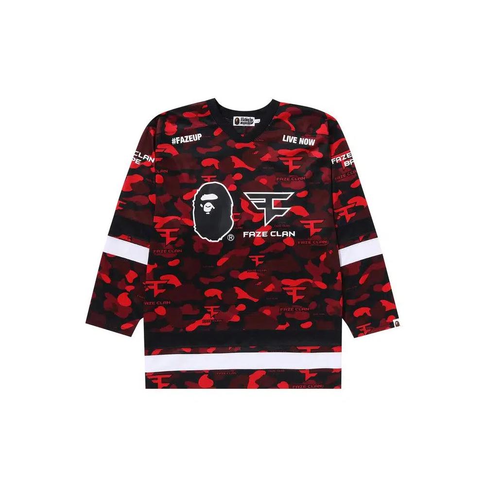 Футболки с длинным рукавом BAPE x FaZe Clan Hockey Long-Sleeve Tee «Красный» 1