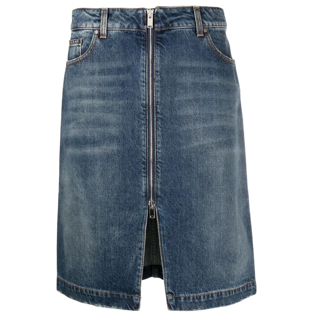 whiskering-effect denim midi skirt 1
