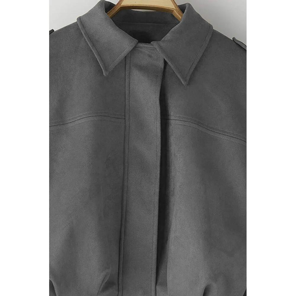 Антрацитовая куртка-бомбер оверсайз из замши, slim-покрой Twoaw26Mo00125 6