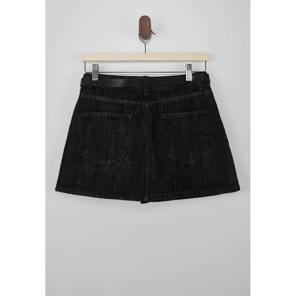 Черный поясной джинсовый шорты-юбка с эффектом юбки сзади Twoaw26Sr2 7