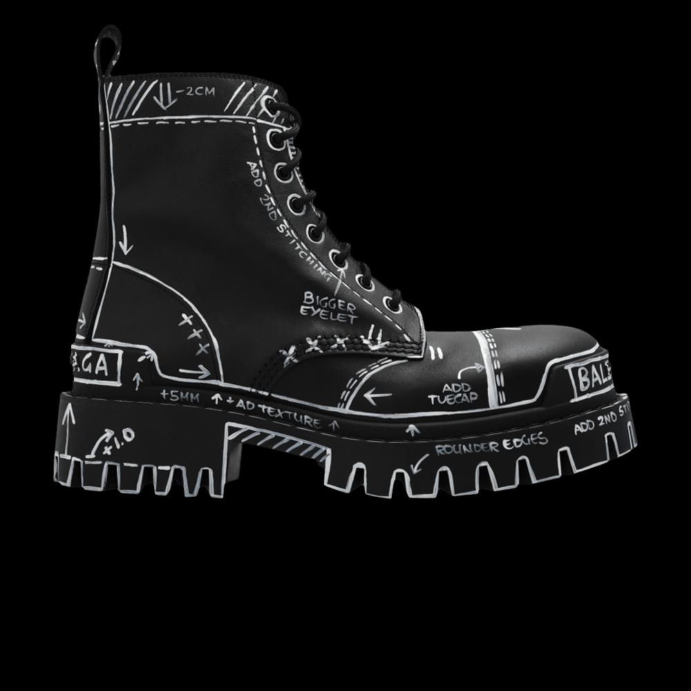 Ботинки Balenciaga Wmns Strike Lace-Up Boot 'Marker Pen Print - Black' 1