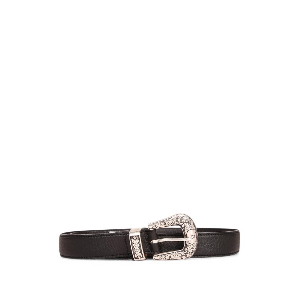 engraved-buckle leather belt 1