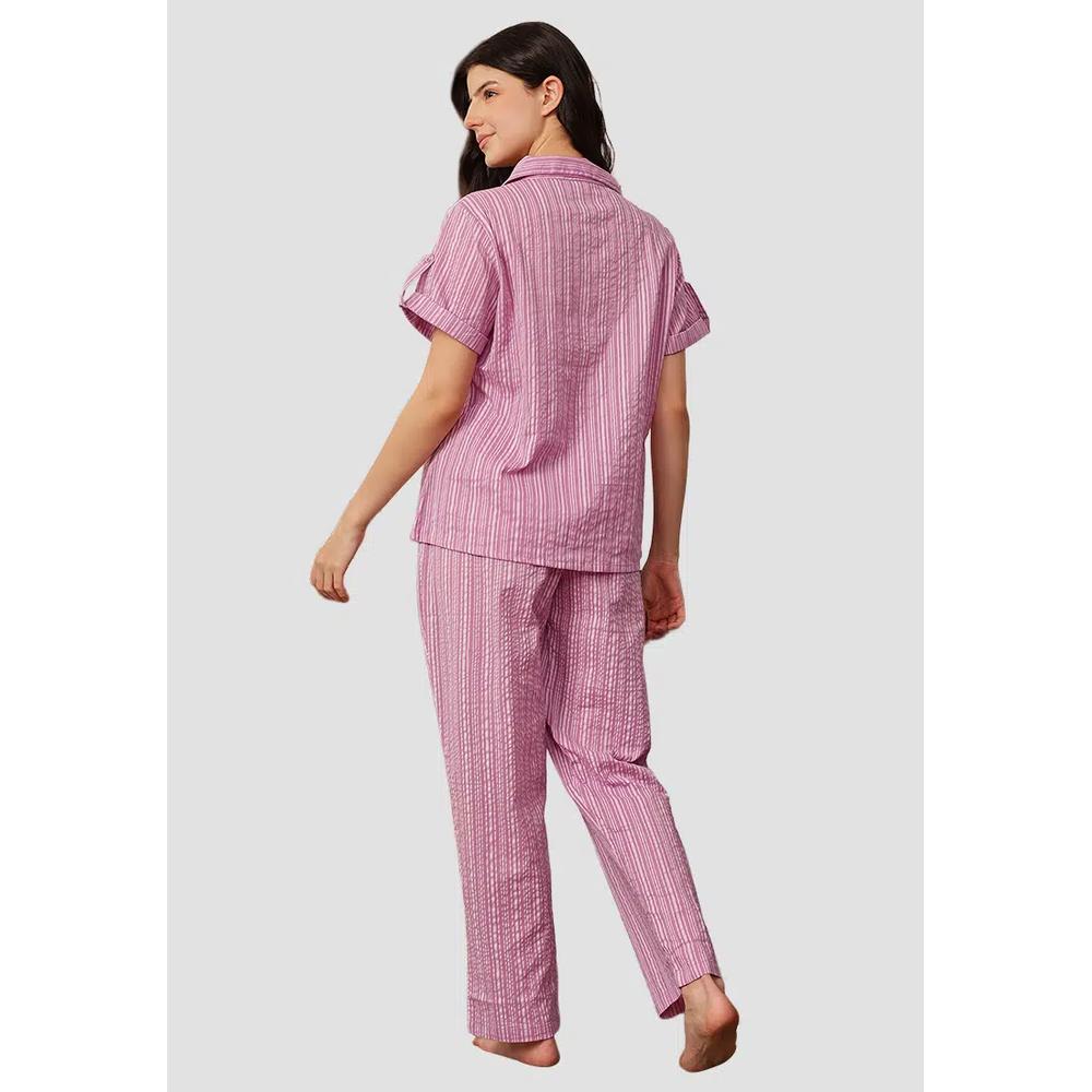 Sassy Stripes корейская пижама-двойка на пуговицах, сиреневая — хлопок 6