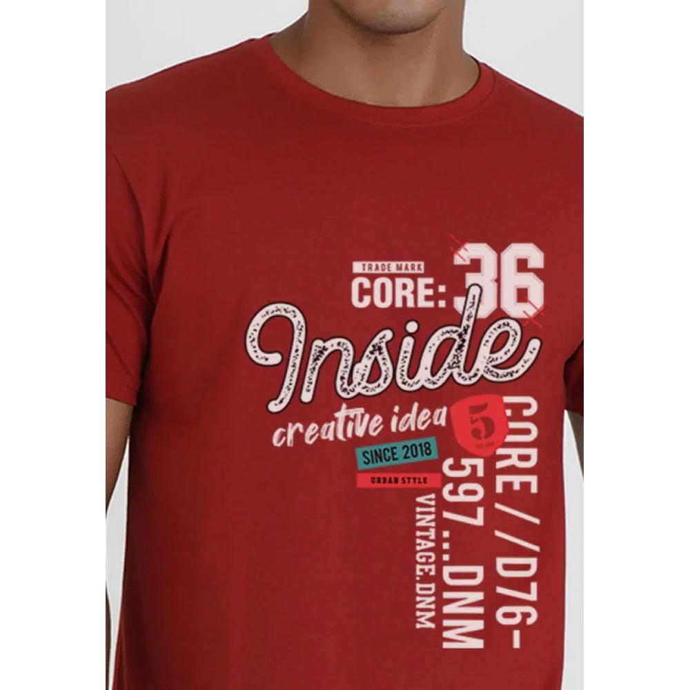 Футболка Inside Print Graphic Maroon Cotton Short Sleeve Crew Neck Relaxed Tee 4