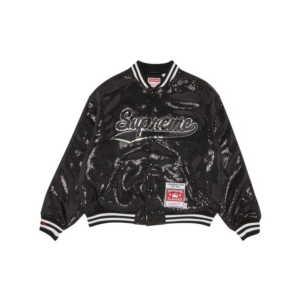Варсити-куртки Supreme x Mitchell & Ness Sequin Varsity Jacket 'Black' 1