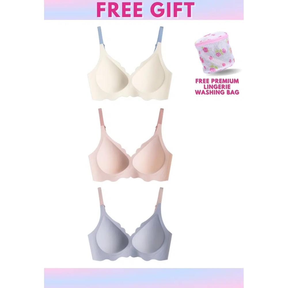3 Pack Daisy Seamless Wireless Paded Push Up Bra в синем, розовом и белом 1